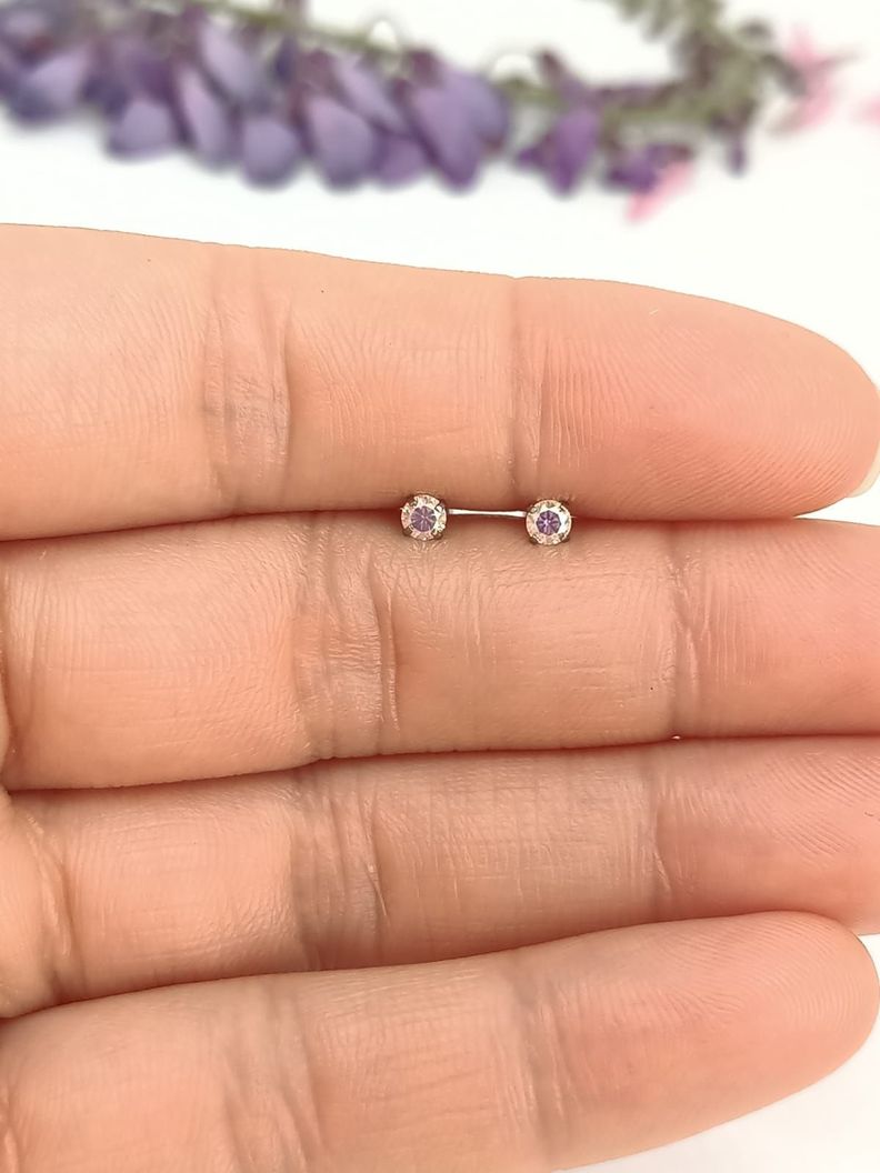 Aros Punto de Luz Acero Inoxidable Tornasol Zirconio Circulo 3mm-6