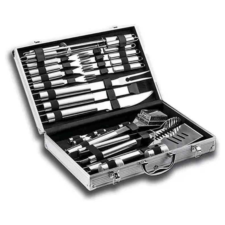 Set Parrillero Asado Barbacoa 26 Pcs En Maleta Kit-0
