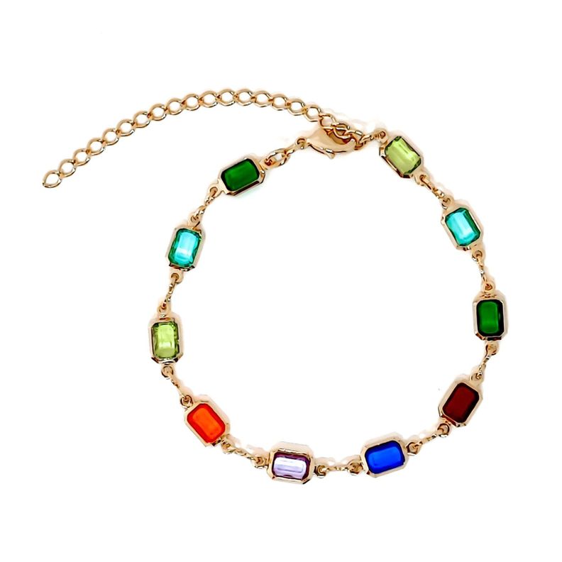 Pulsera Rectángulo Cristales Colores Enchapado Oro 18K-0