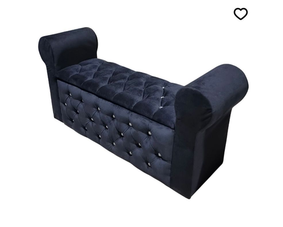 Banqueta Baul Capitone negro felpa B/diamantes-1