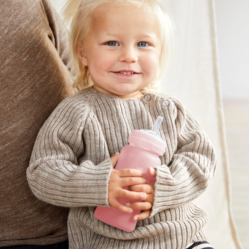 Mamadera De Vidrio Con Bombilla 240 ML Rosado-3