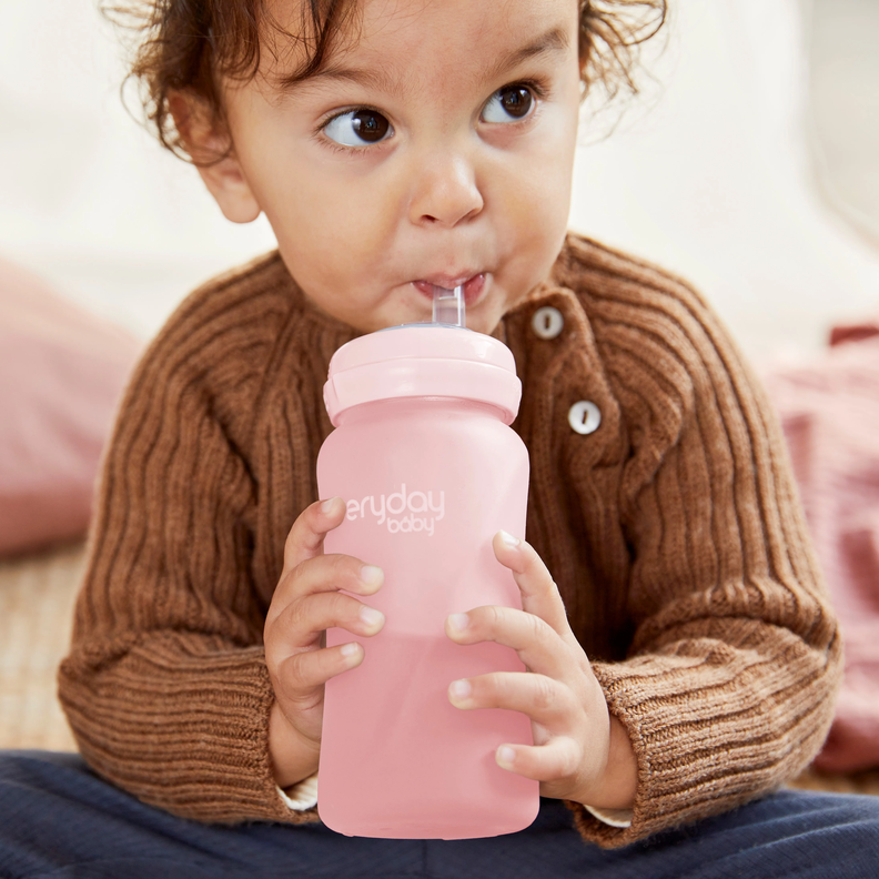 Mamadera De Vidrio Con Bombilla 240 ML Rosado-4