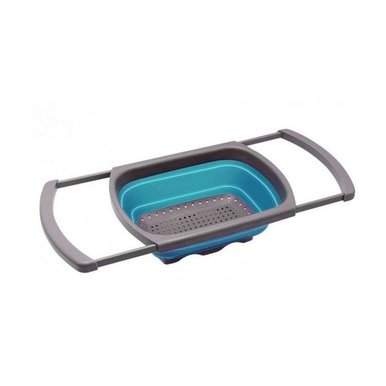 Colador Plegable Rectangular De Silicona Azul