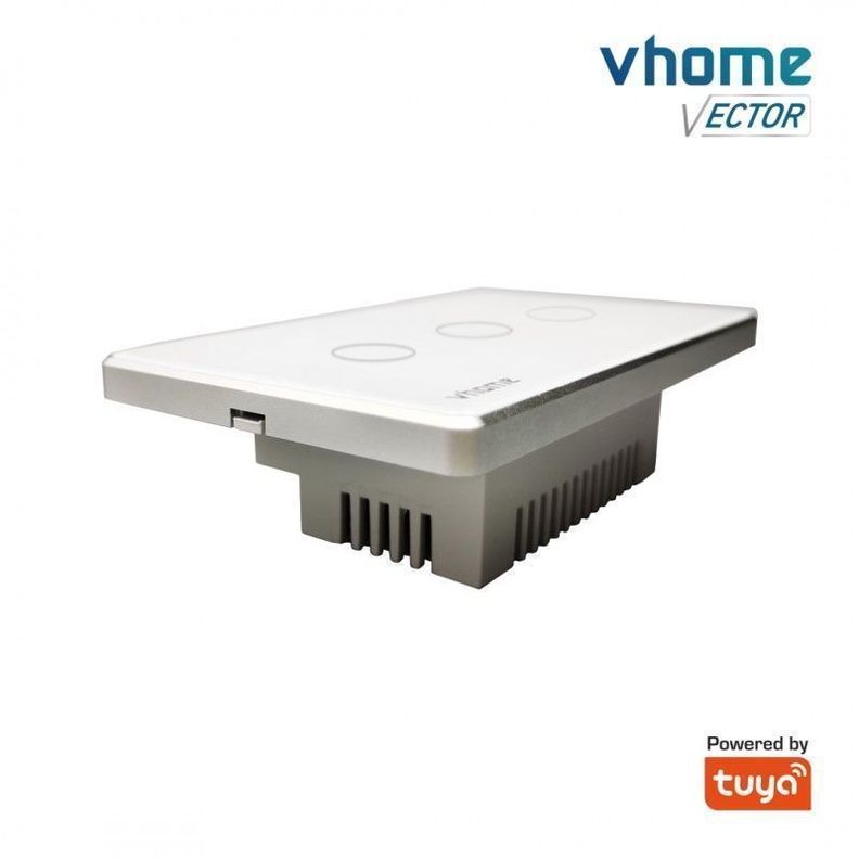 Interruptor Wifi RF Vhome Vector Design SN Sin Neutro Touch 3 Canales Compatible Con Google Home y Alexa-2