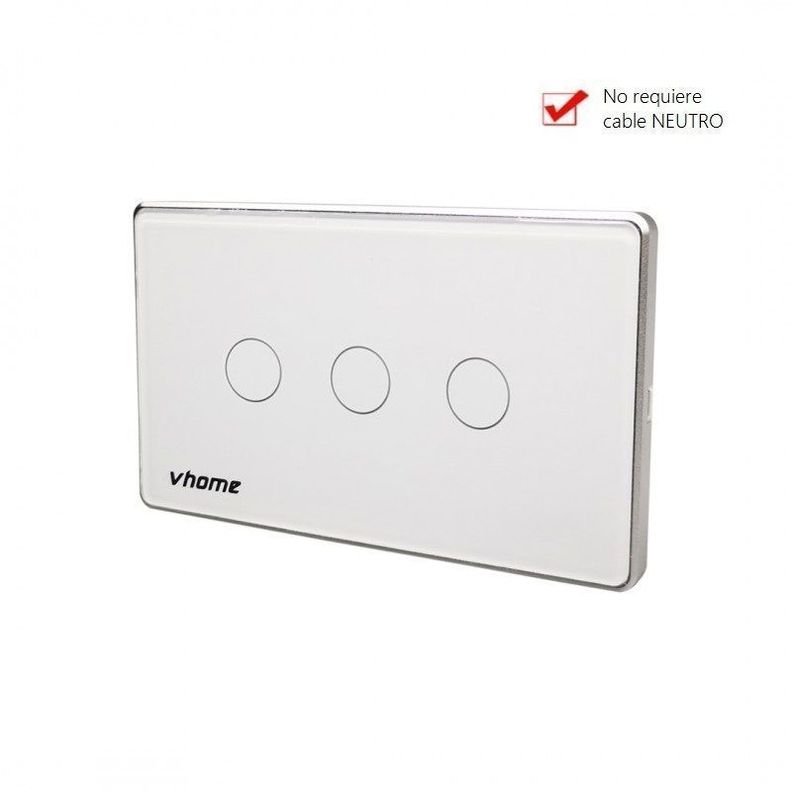 Interruptor Wifi RF Vhome Vector Design SN Sin Neutro Touch 3 Canales Compatible Con Google Home y Alexa-1
