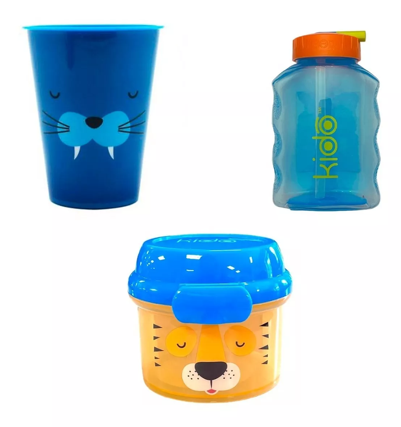 Pack Botella 250ml + Porta Snack 280ml + Vaso Pp 450ml Kido -0