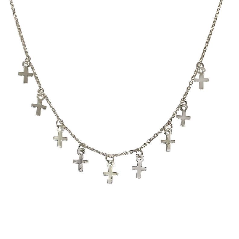 Collar Choker Cruces Plata Fina 925-0