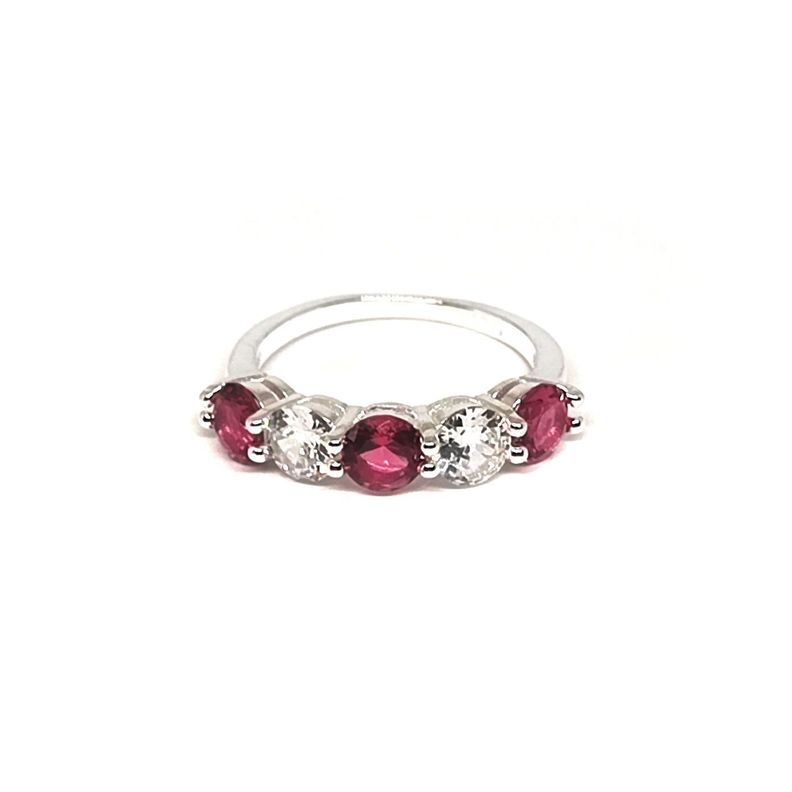 Anillo Medio Cintillo Circón Rosado Plata Fina 92-0