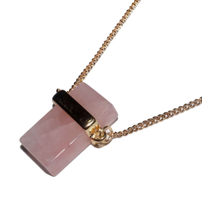 Collar piedra natural Cuarzo Rosa baño oro 18k-0