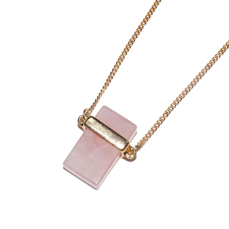 Collar piedra natural Cuarzo Rosa baño oro 18k-5