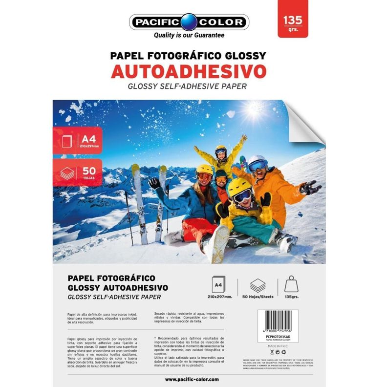 50 Hojas Papel Fotografico Adhesivo A4 135gr-0
