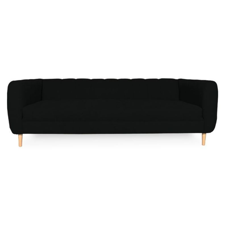 Sofa Lynette Chenille Tipo Lino Negro 3 Cuerpos