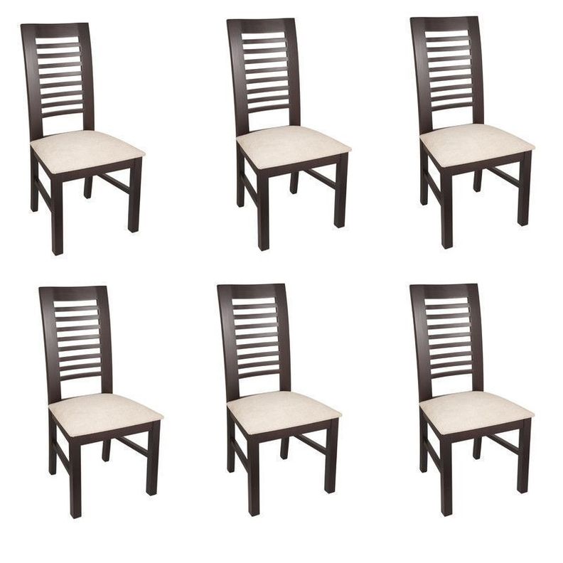 JUEGO DE COMEDOR LUCIANA RECTANGULAR 6 SILLAS MADERA COLOR CHOCOLATE TAPIZ BEIGE JASPEADO-2