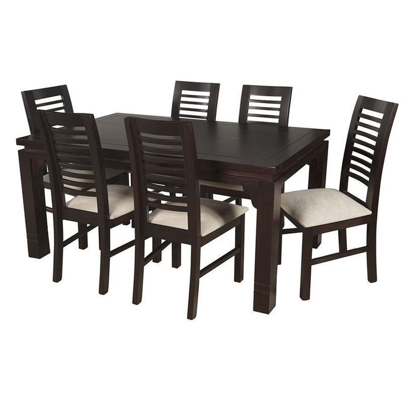 JUEGO DE COMEDOR LUCIANA RECTANGULAR 6 SILLAS MADERA COLOR CHOCOLATE TAPIZ BEIGE JASPEADO-6