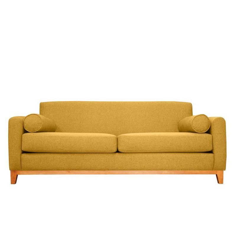 Sofa Meli Chenille Tipo Lino Ambarino 3 Cuerpos Amarillo