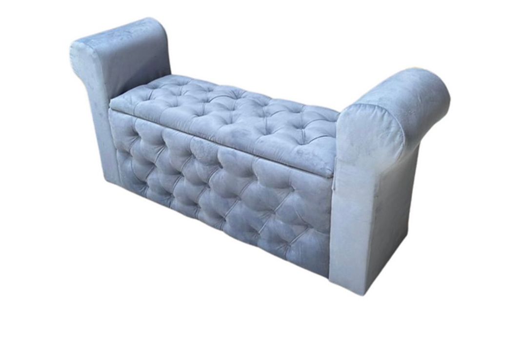 Banqueta Baul Capitone Gris Felpa -3