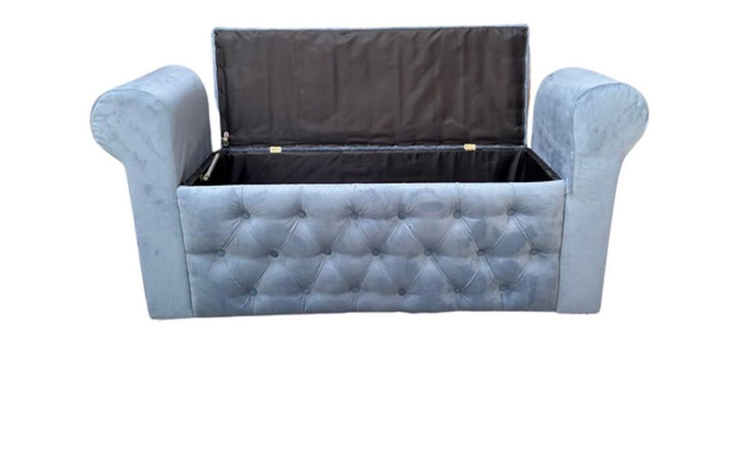 Banqueta Baul Capitone Gris Felpa -2