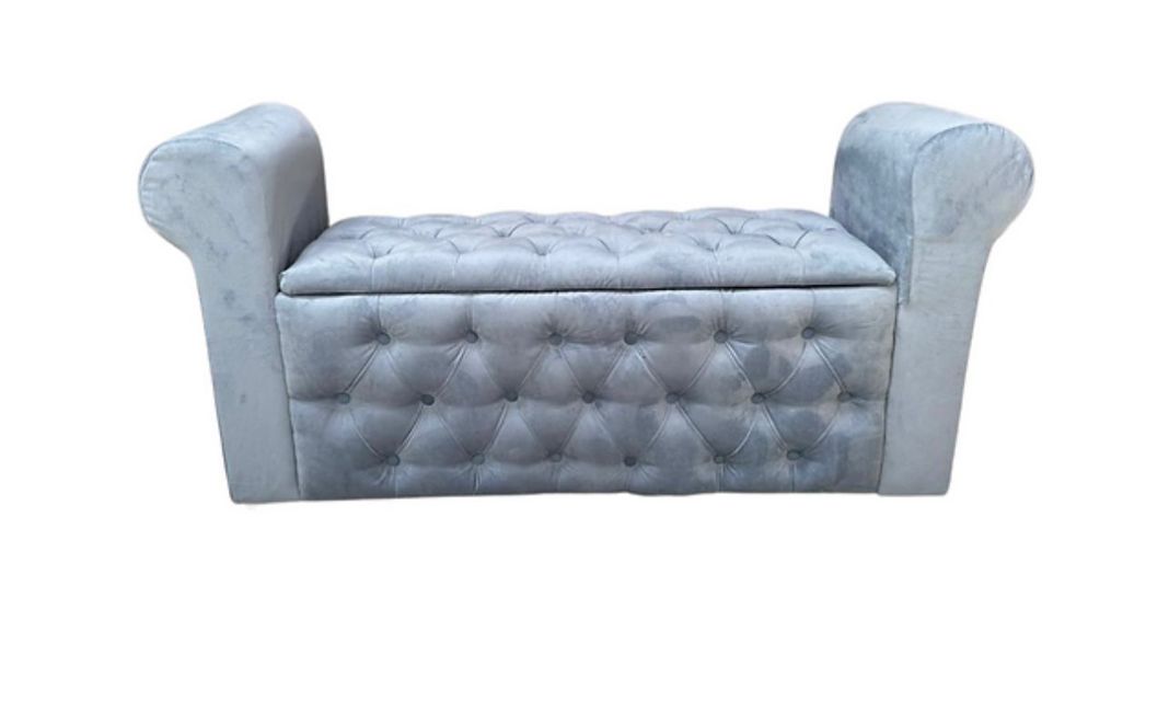 Banqueta Baul Capitone Gris Felpa -0