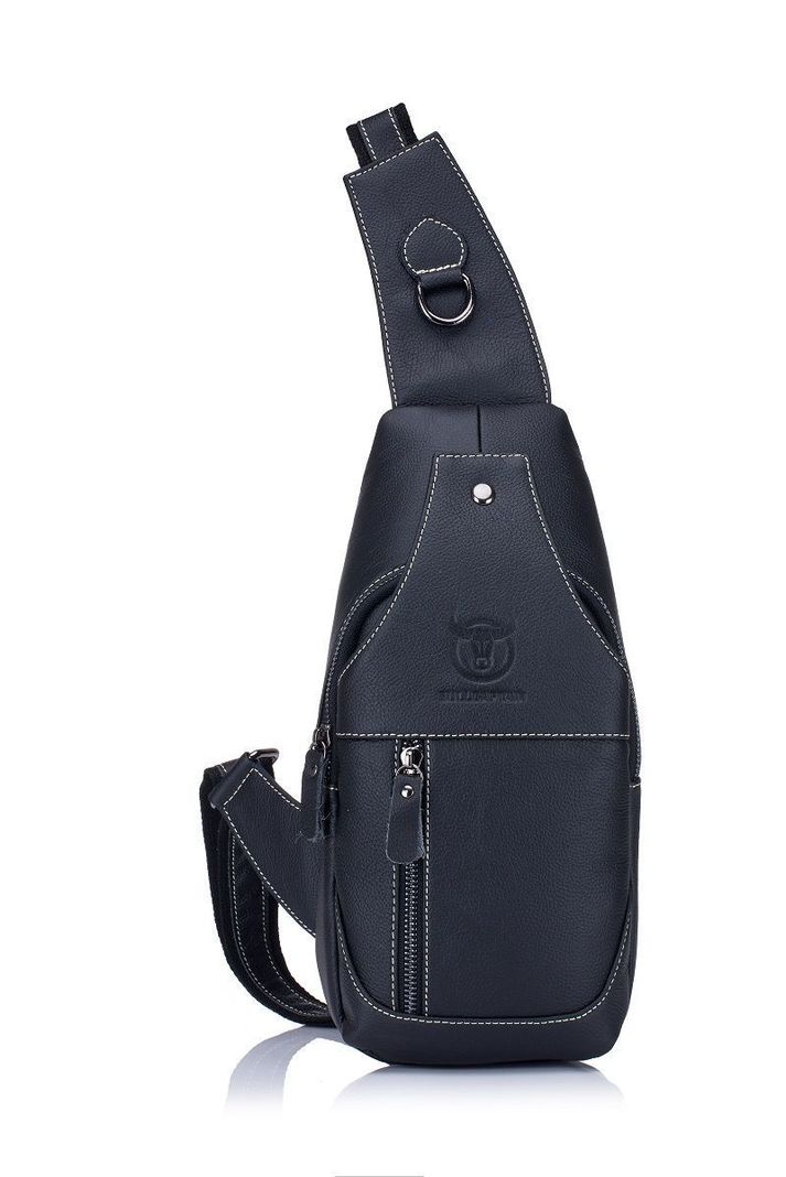 Bolso De Cuero Vintage Cross Body Banano Morral Bullcaptain Negro-0