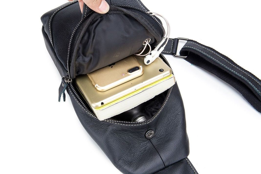 Bolso De Cuero Vintage Cross Body Banano Morral Bullcaptain Negro-2