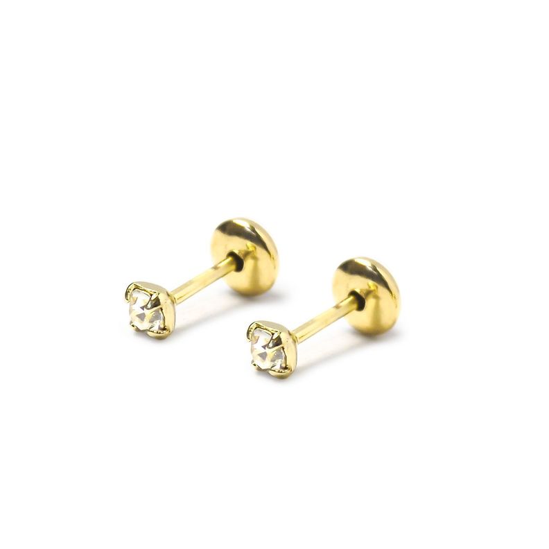 Aros Bebé Circón Blanco 2mm Enchapado Oro 18K-0