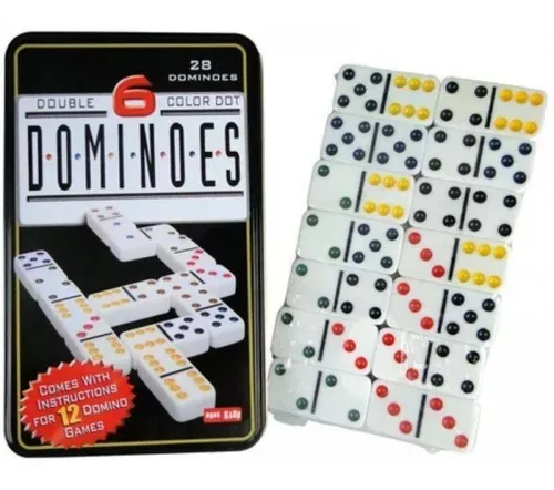 Juego Domino Doble 6 En Caja Metálica 28 Fichas-0