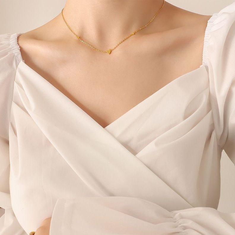 Collar Baño Oro Amarillo 18 Kilates Corazón Chec Triple-2