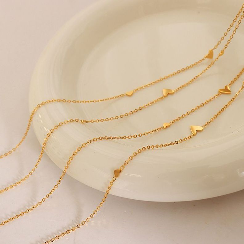 Collar Baño Oro Amarillo 18 Kilates Corazón Chec Triple-1