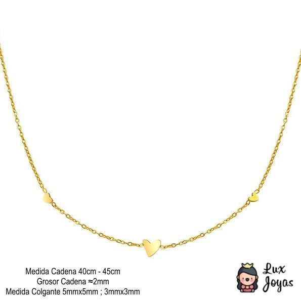 Collar Baño Oro Amarillo 18 Kilates Corazón Chec Triple-4