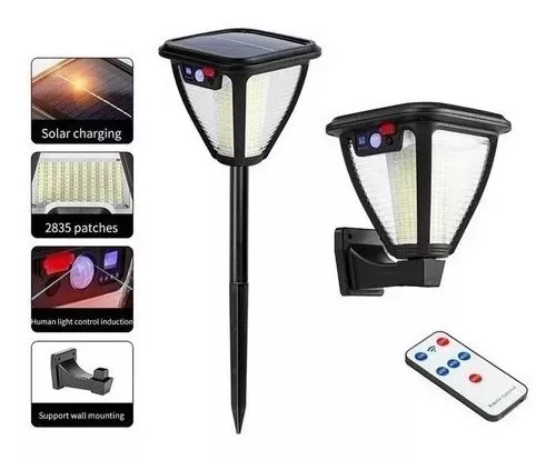 Luz Lampara Solar Foco Led Estaca Y Pared Control -2