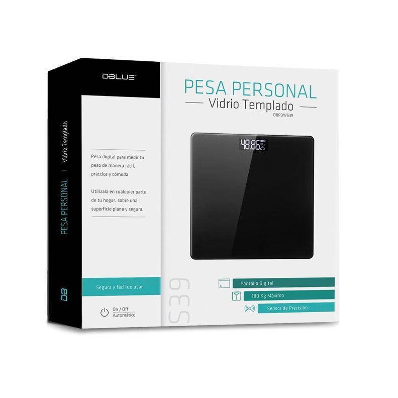 Pesa Balanza Personal Vidrio Templado 180Kg Negra Dblue-2