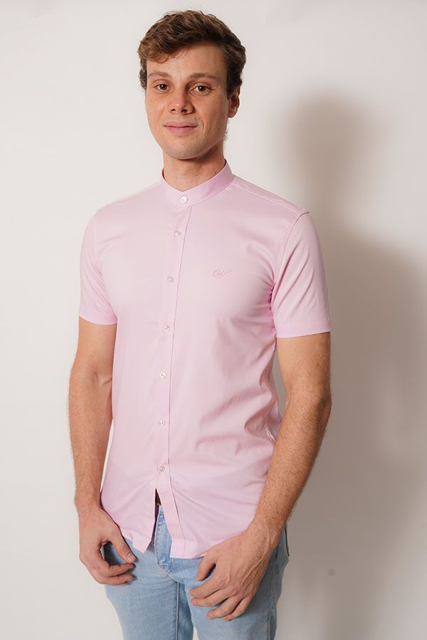 camisa cuello mao  color rosa manga corta fit-1