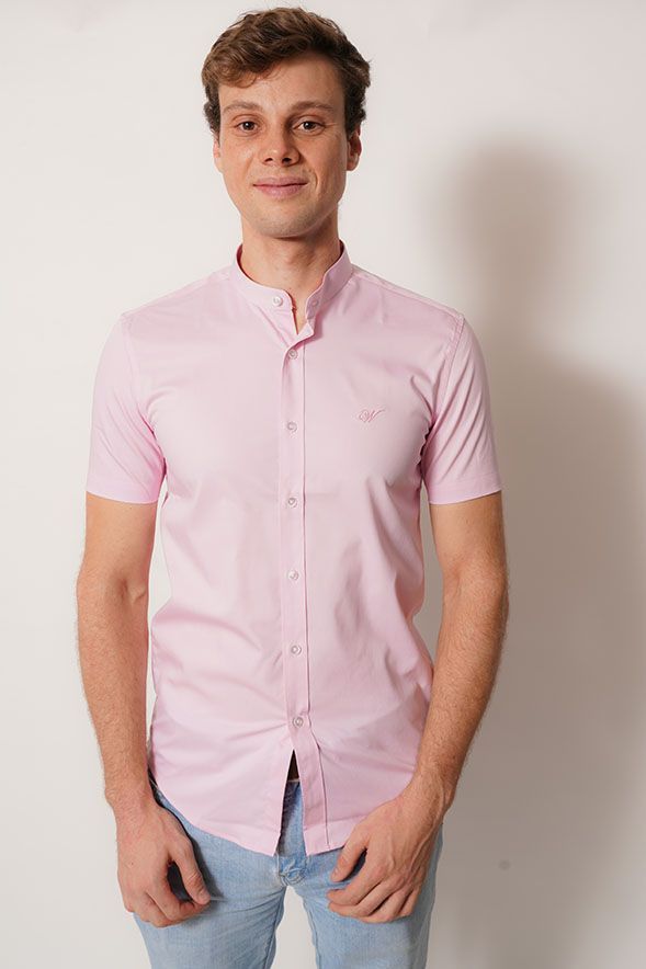 camisa cuello mao  color rosa manga corta fit-2