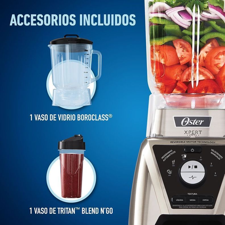 Licuadora Xpert Series™ niquelada con control de textura y un Blend N Go BLST3BCPG-6