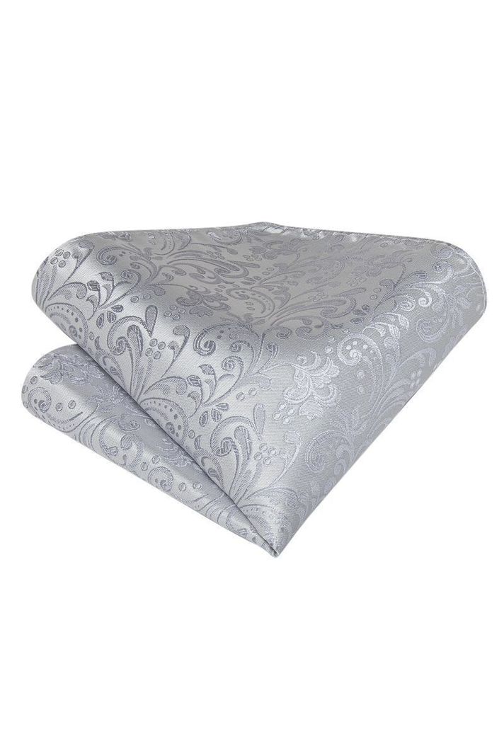 Set Corbata Gruesa Ascot + Paño + Collera formal hombre. Silver-3