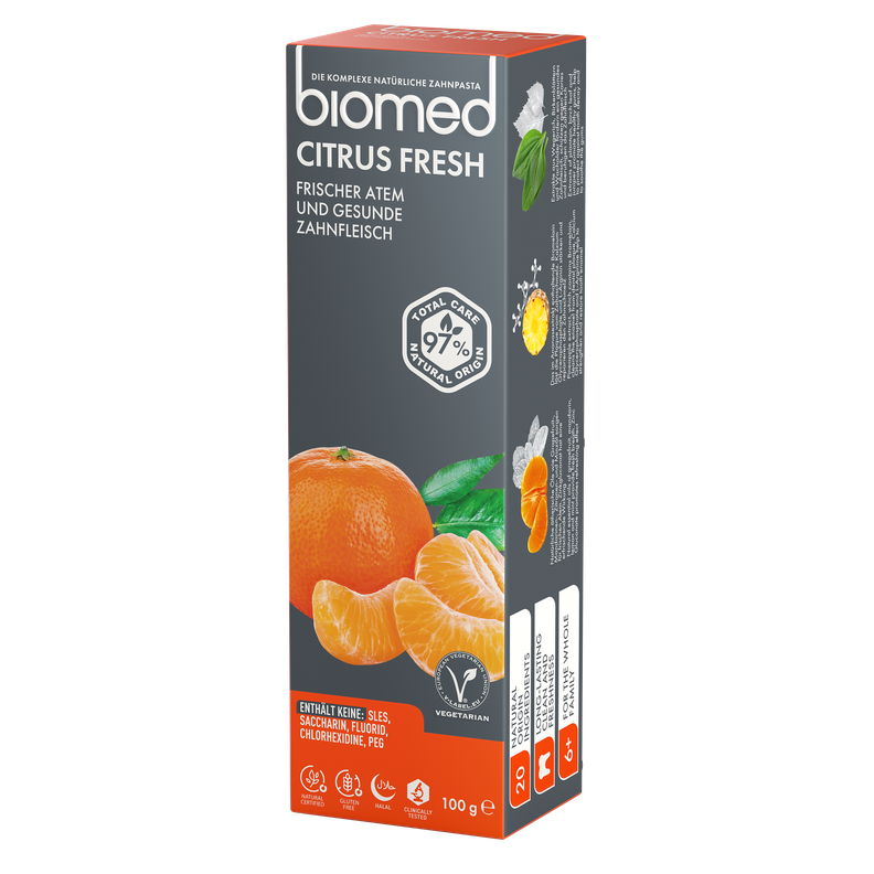 pasta dental natural BIOMED Citrus Fresh 100g, para toda la familia-2