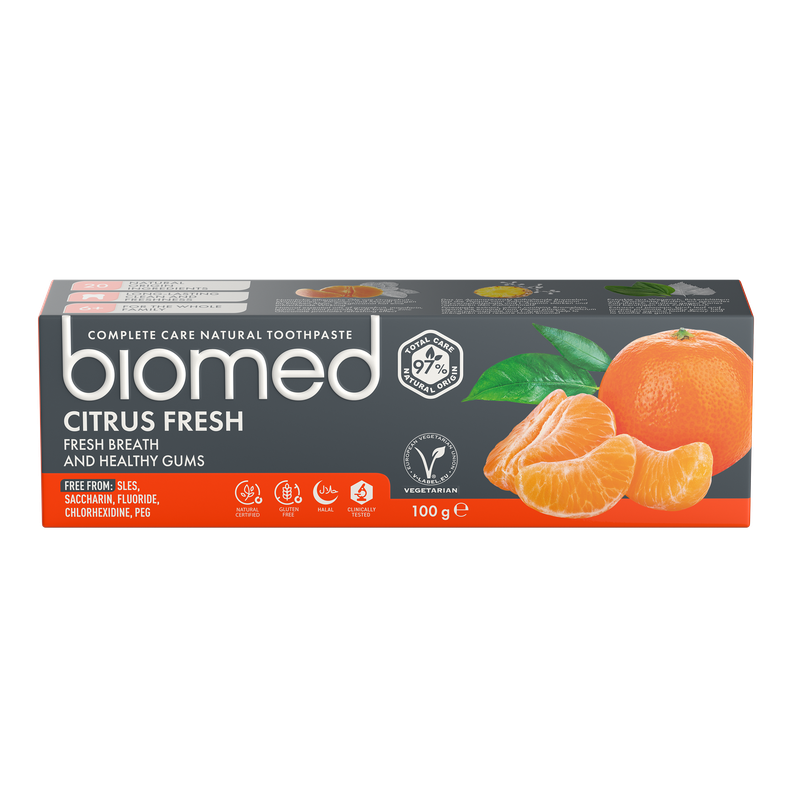 pasta dental natural BIOMED Citrus Fresh 100g, para toda la familia-0