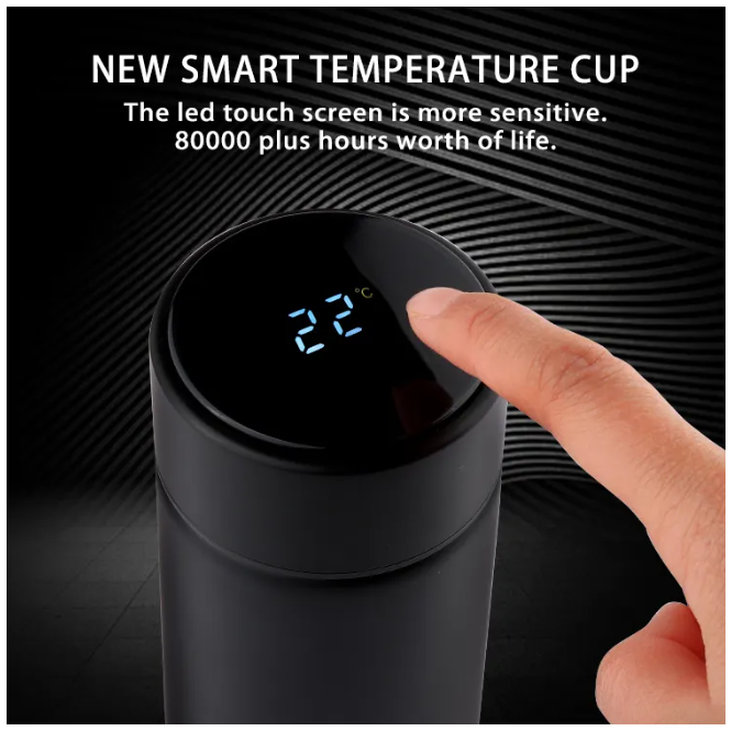 Termo De Agua Botella Con Pantalla De Temperatura Led 500 ML Negro-2