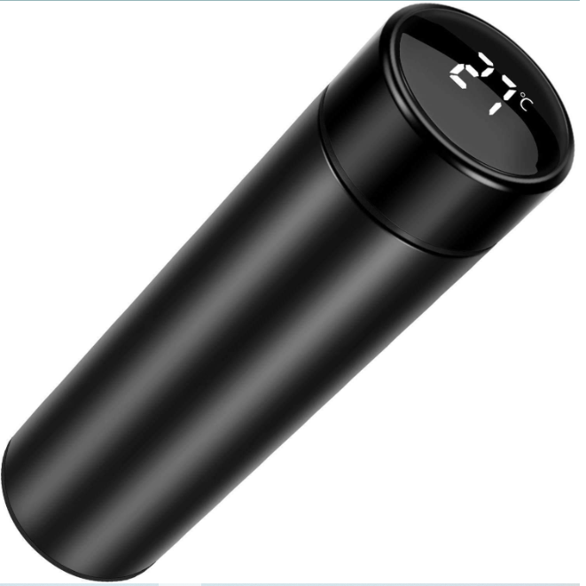 Termo De Agua Botella Con Pantalla De Temperatura Led 500 ML Negro-0