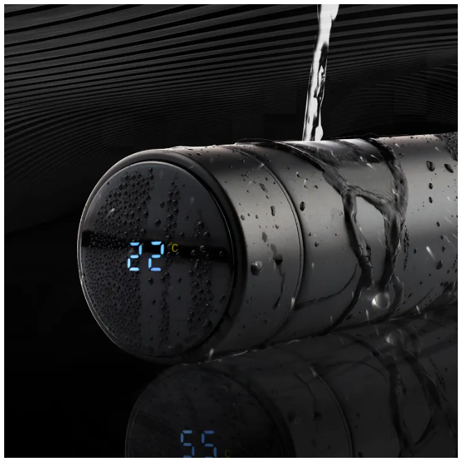 Termo De Agua Botella Con Pantalla De Temperatura Led 500 ML Negro-7