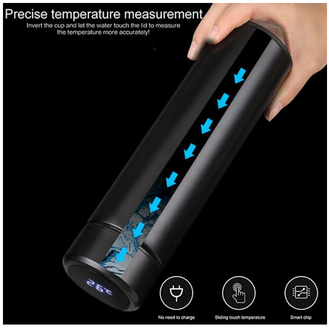 Termo De Agua Botella Con Pantalla De Temperatura Led 500 ML Negro-3