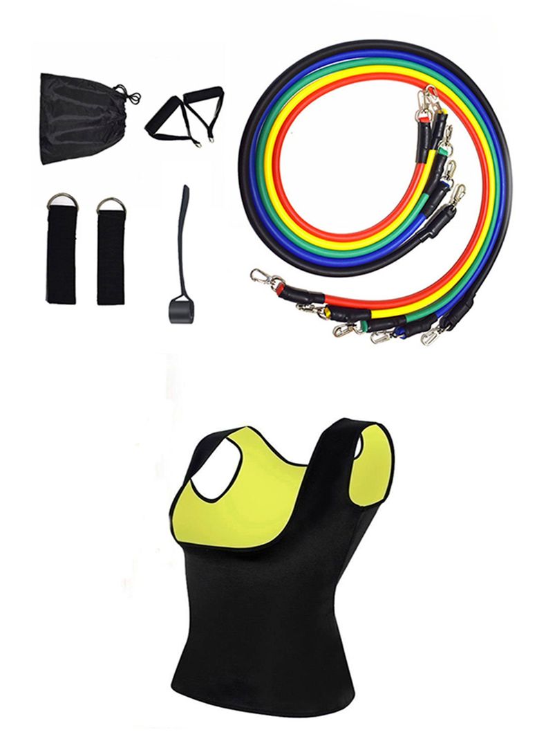 set 11 bandas elasticas + camiseta reductora M -0