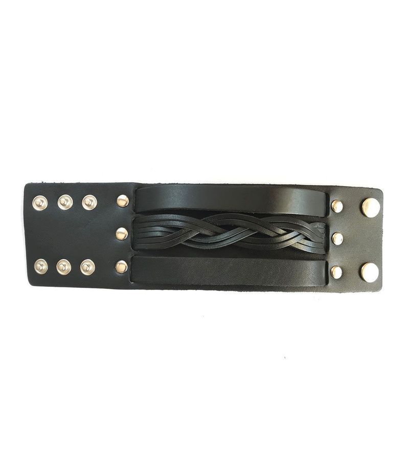 Pulsera de Cuero Ancha con trenza de cuero-2