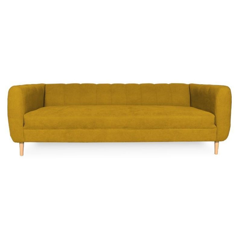 Sofa Lynette Chenille Tipo Lino Ambarino 2 Cuerpos Amarillo