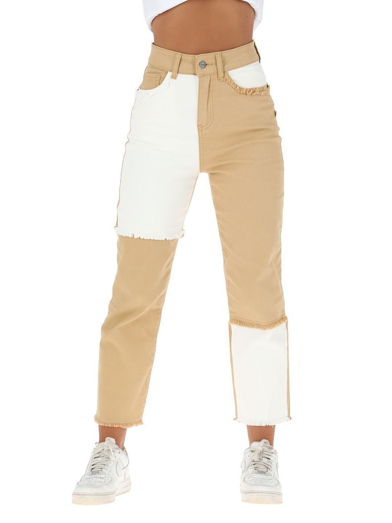 Pantalon Jeans Cortes Chequen Blanco Mujer-0