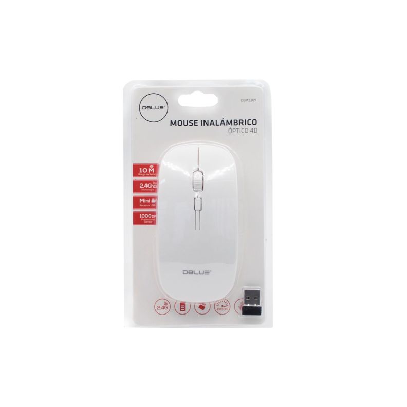 Mouse Inalambrico Optico 4D USB Blanco Dblue-1