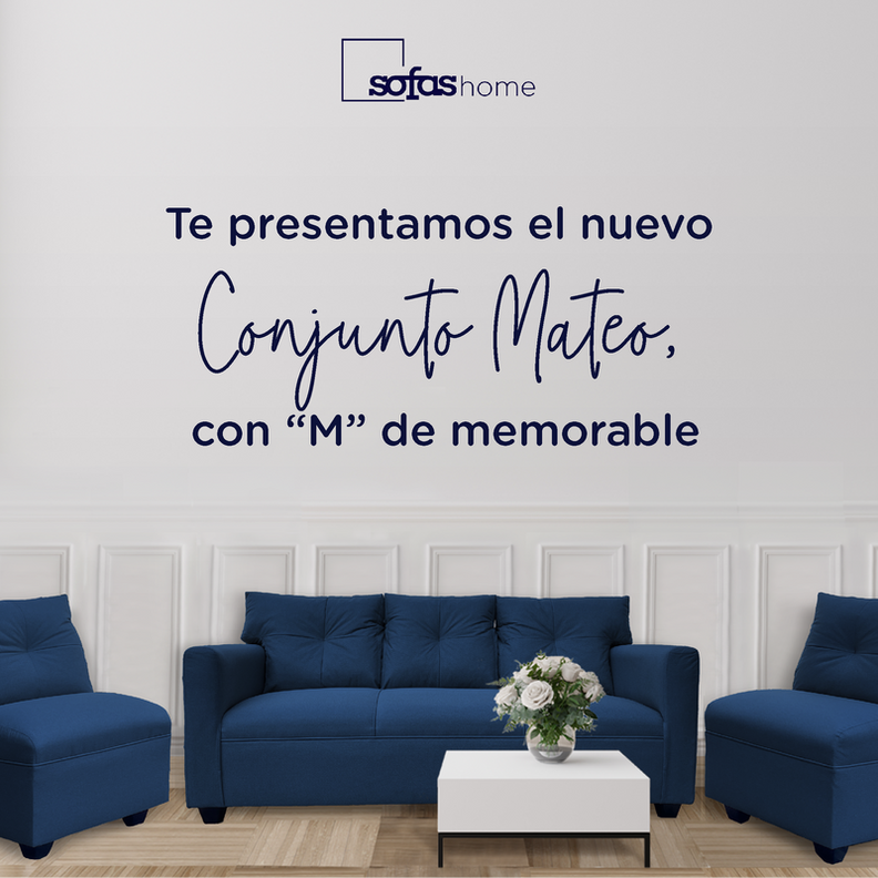 Juego Living Mateo Chenille Azul Pata Plastica 3C.1C.1C-3