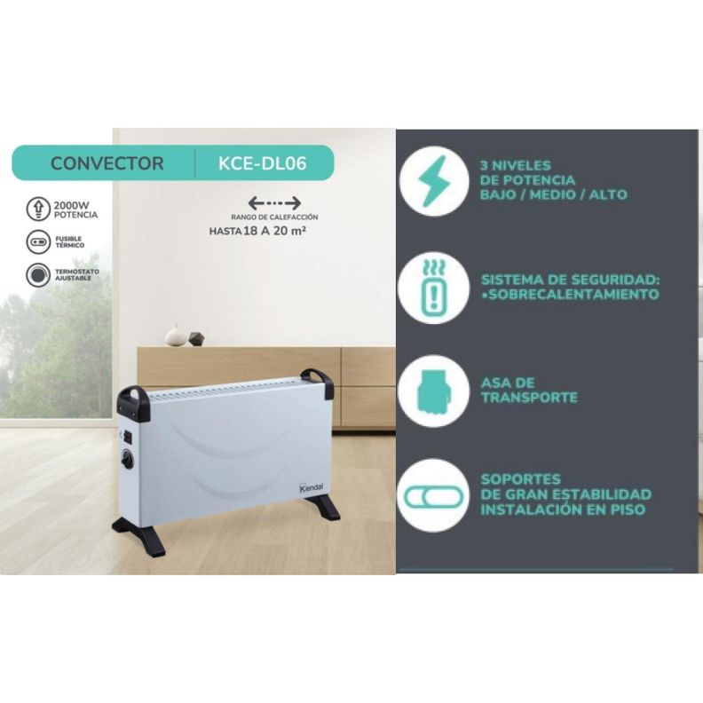 Calefactor Convector Electrico 2000W Blanco KCE-DL06 Kendal-5