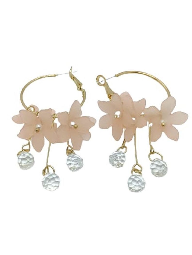 Aros pendientes largos flores Rosa petalos primaveral Rosado Pastel