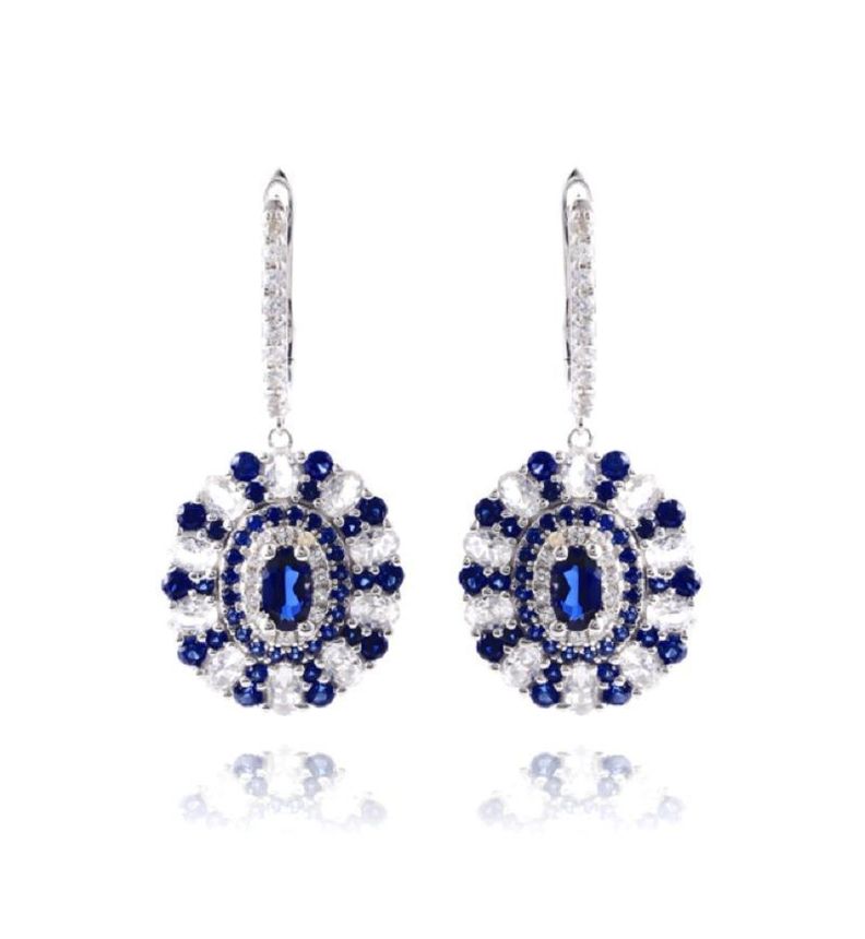 Aro Zafiro Azul Sintetico Pendiente Plata 925 Saphire Blue Azul Petroleo